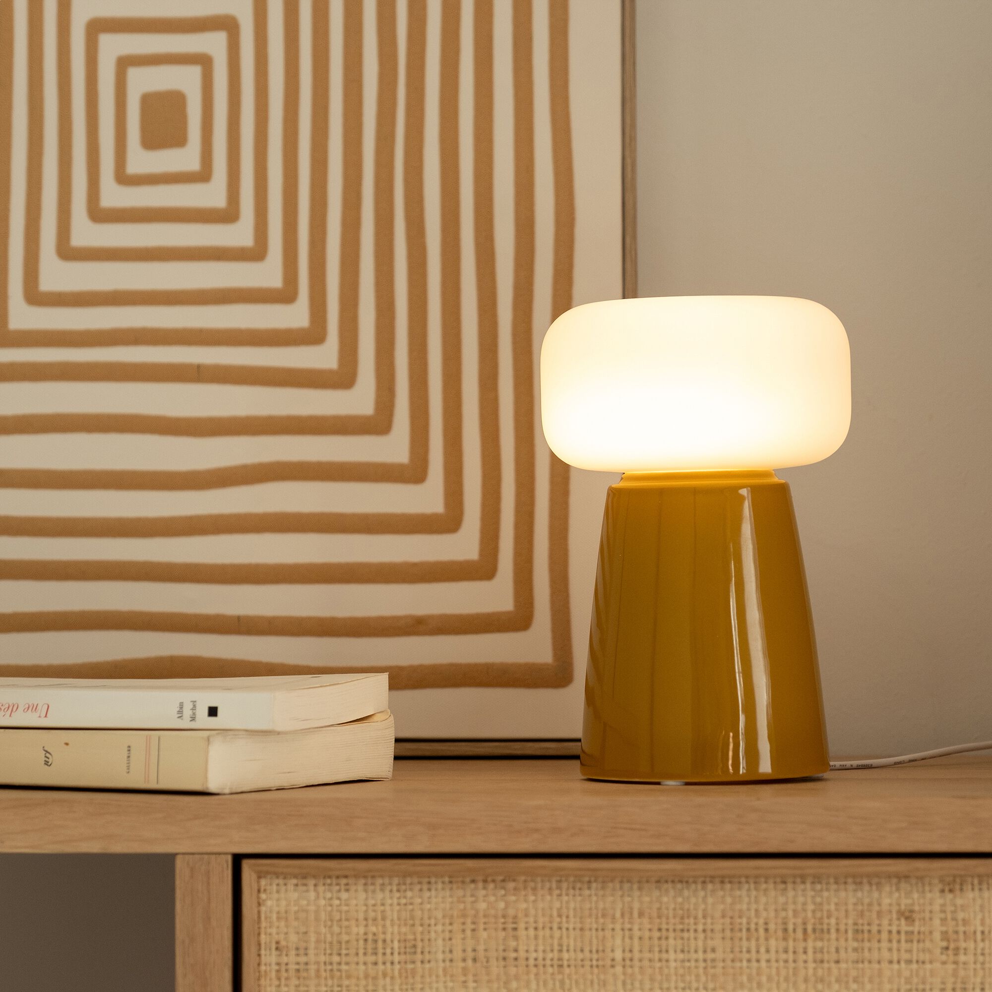LIDA - Lampe à poser électrifiée en porcelaine - jaune argan