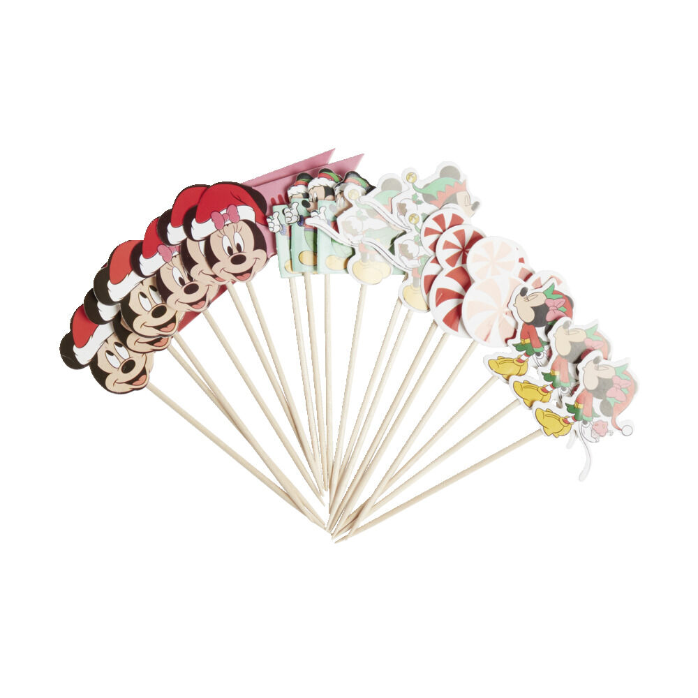 Lot de 18 pics en bambou motif No&euml;l Disney L10,5cm (6 modèles)