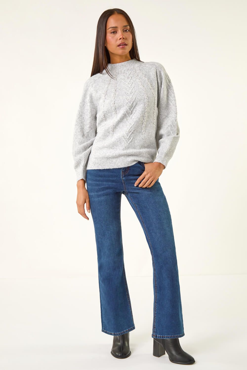 Roman Petite Cable Knit Embellished Jumper
