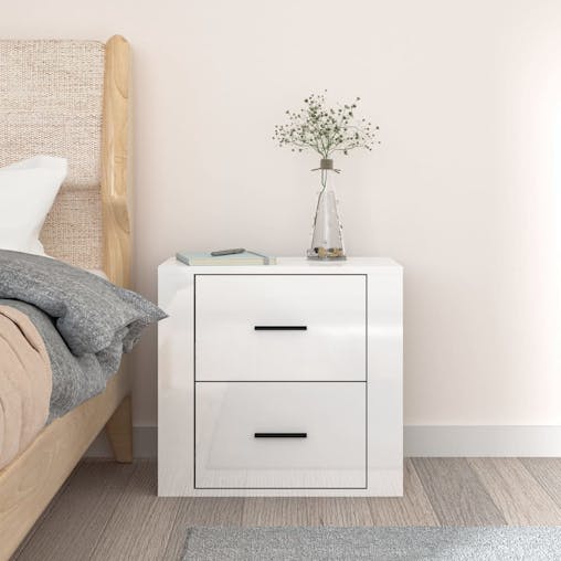 NNEVL Wall-mounted Bedside Cabinet High Gloss White 50x36x47 cm