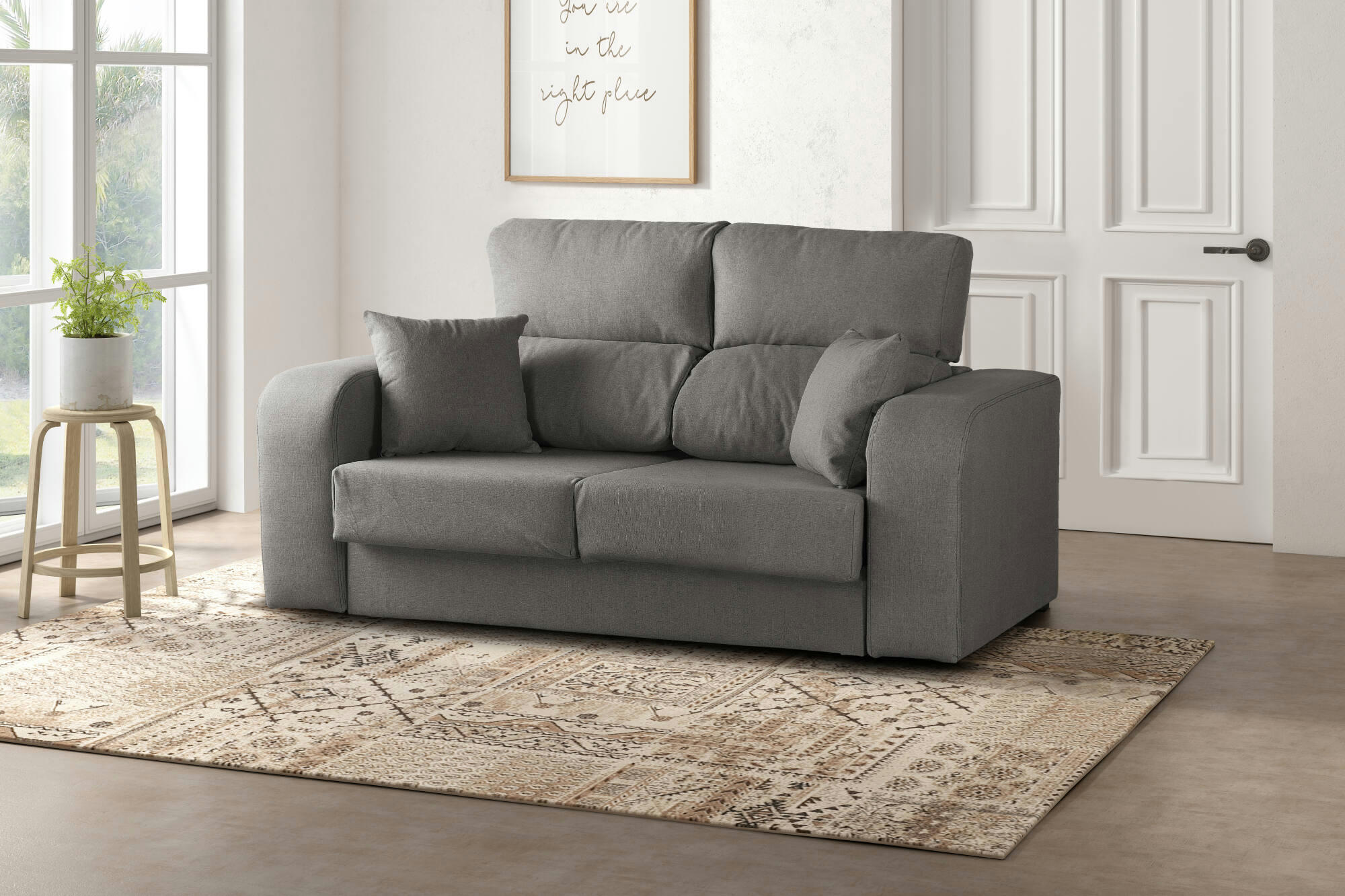 DCELLA - Canapé fixe 2 places en tissu gris