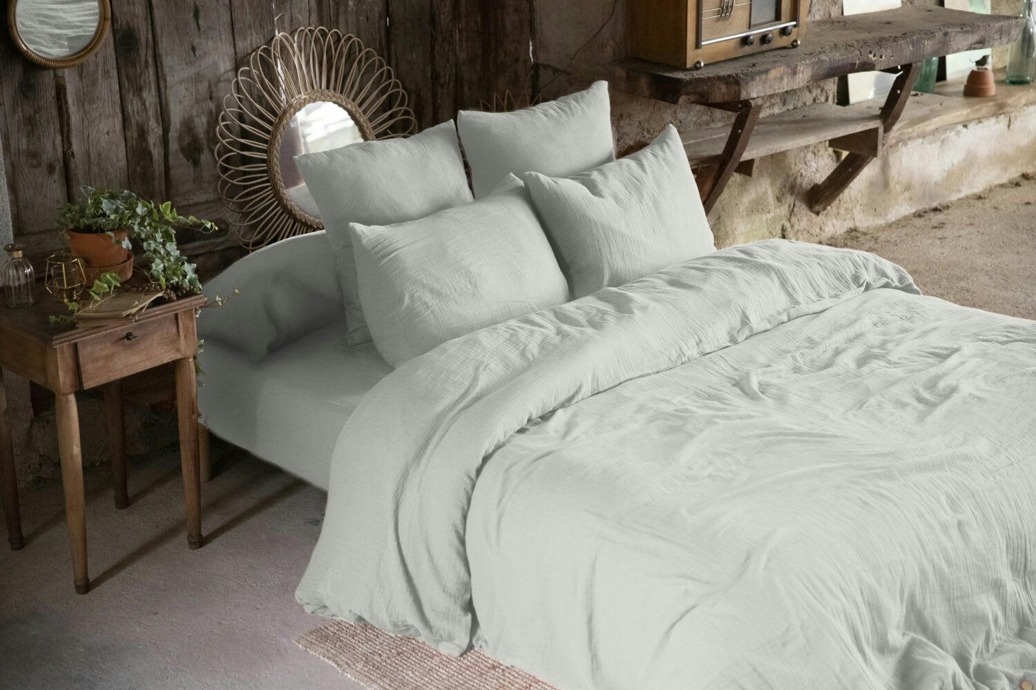 GRIS - Housse de couette gaze de coton gris 200x200 cm