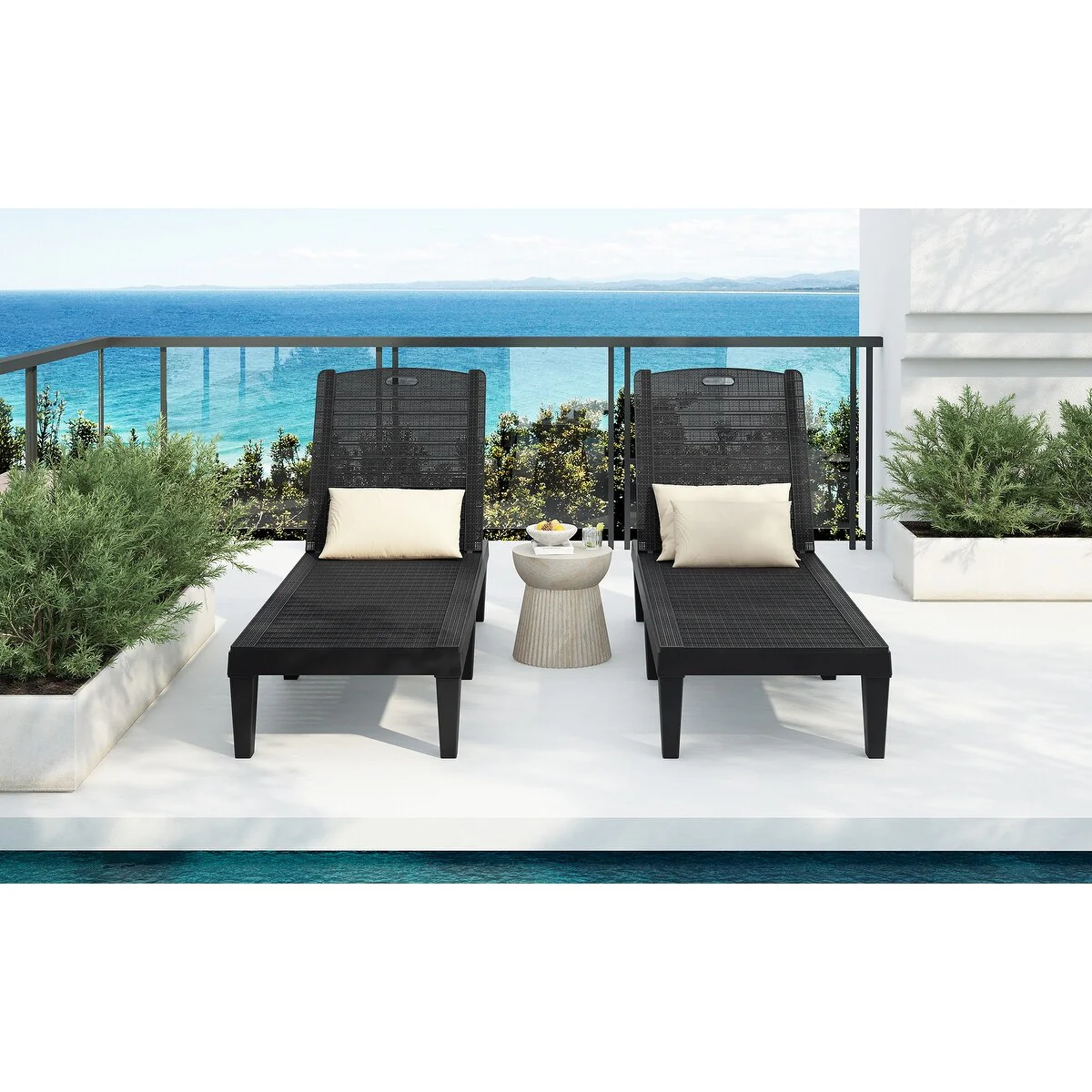 2-Piece Outdoor Chaise Lounges with Adjustable Backrest