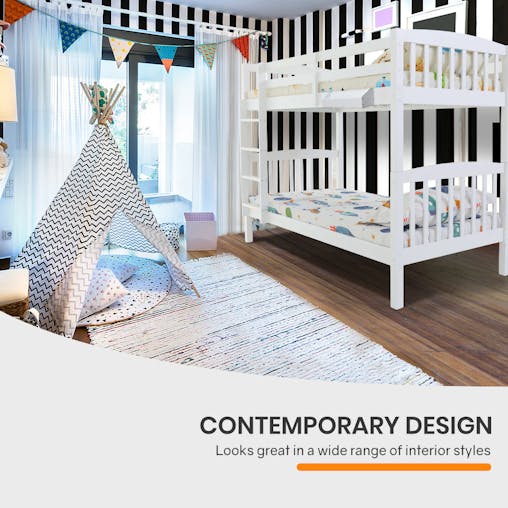 NNEMB Wooden Kids Bunk Bed Frame-with Modular Design that can convert to 2 Single-White