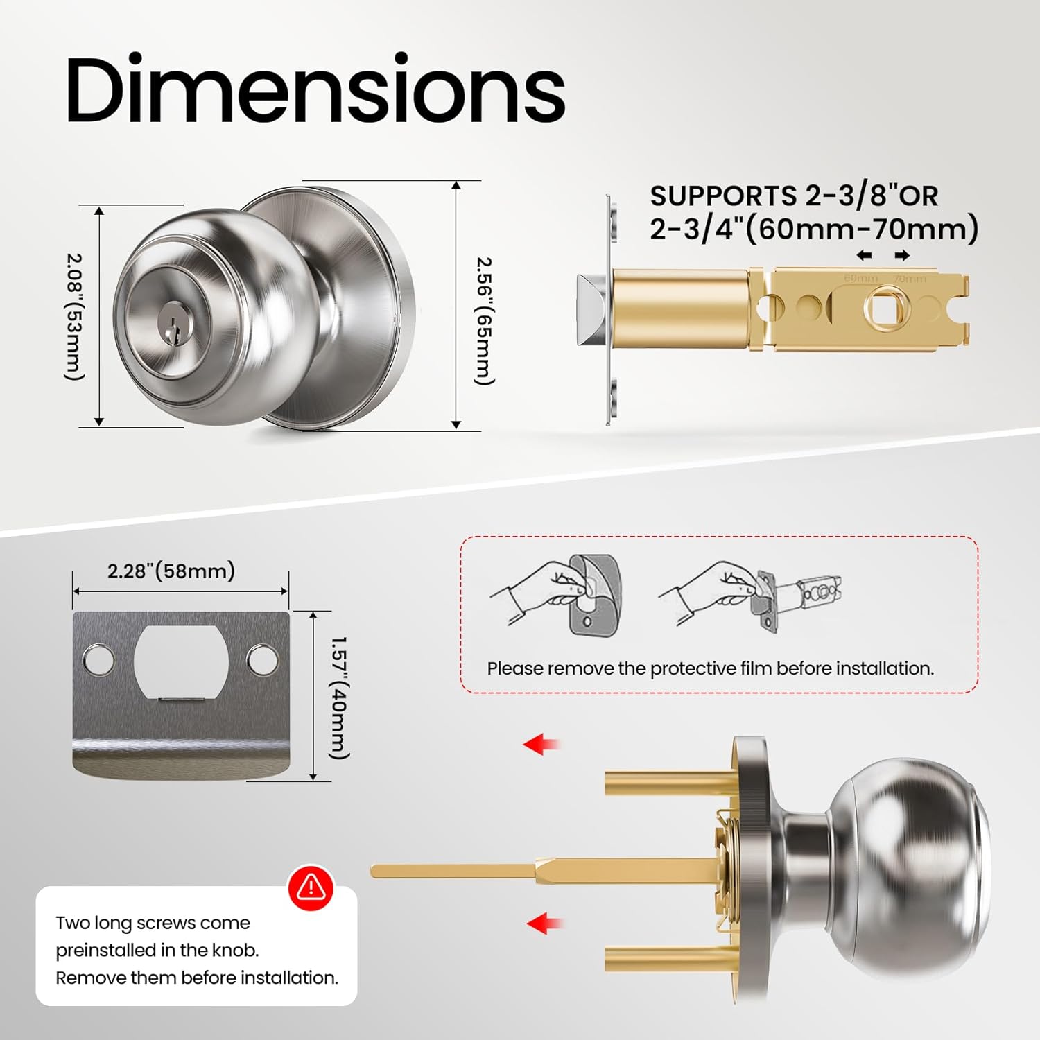 TDCHINGES 6 Pack Keyed Door Knob with Lock Key for Bedrooms Bathroom Closet Pantry Office Standard Nickel Exterior Interior Door Knobs for Doors Hardware Locking Replacement Home Decor