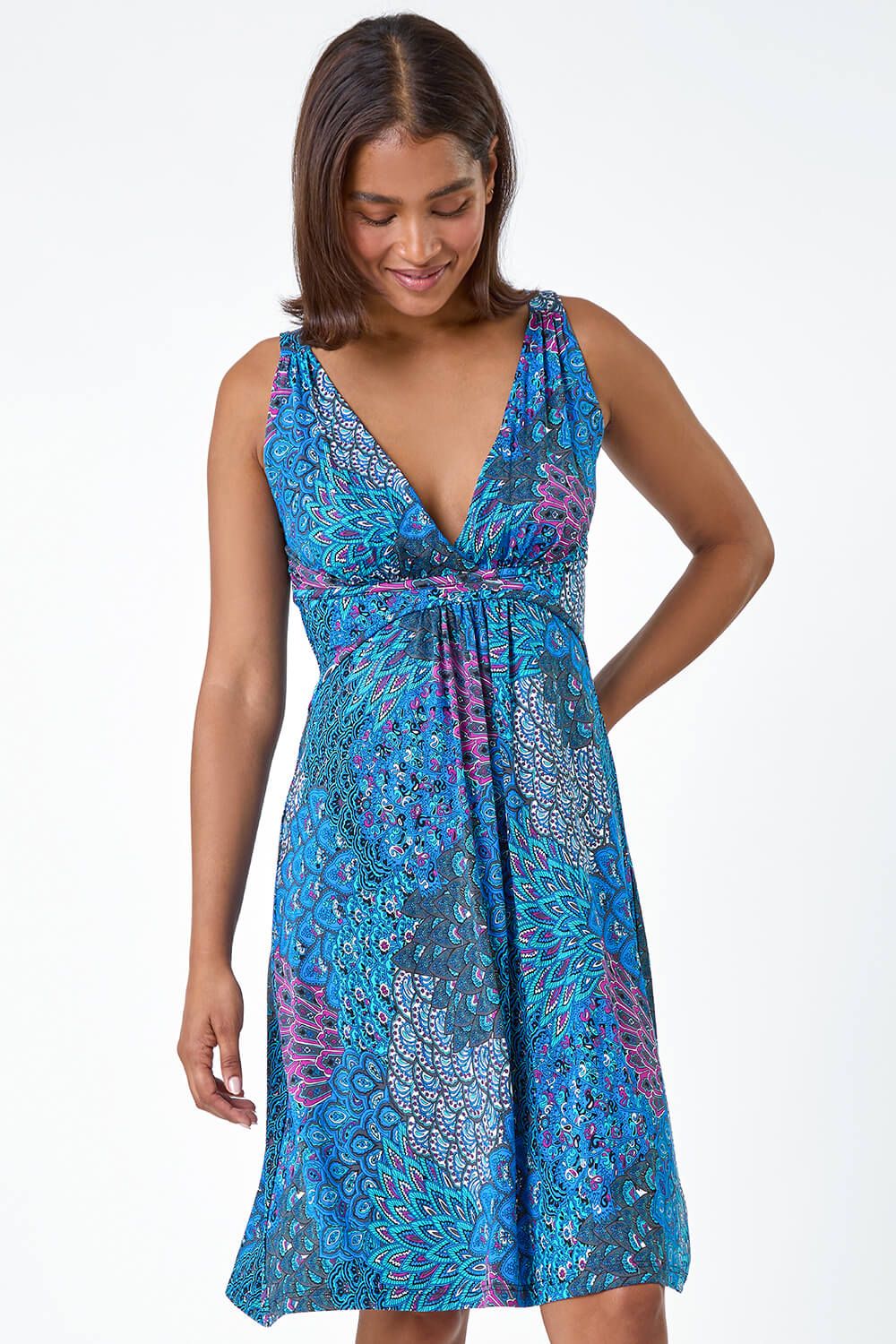 Roman Abstract Floral Stretch Jersey Dress