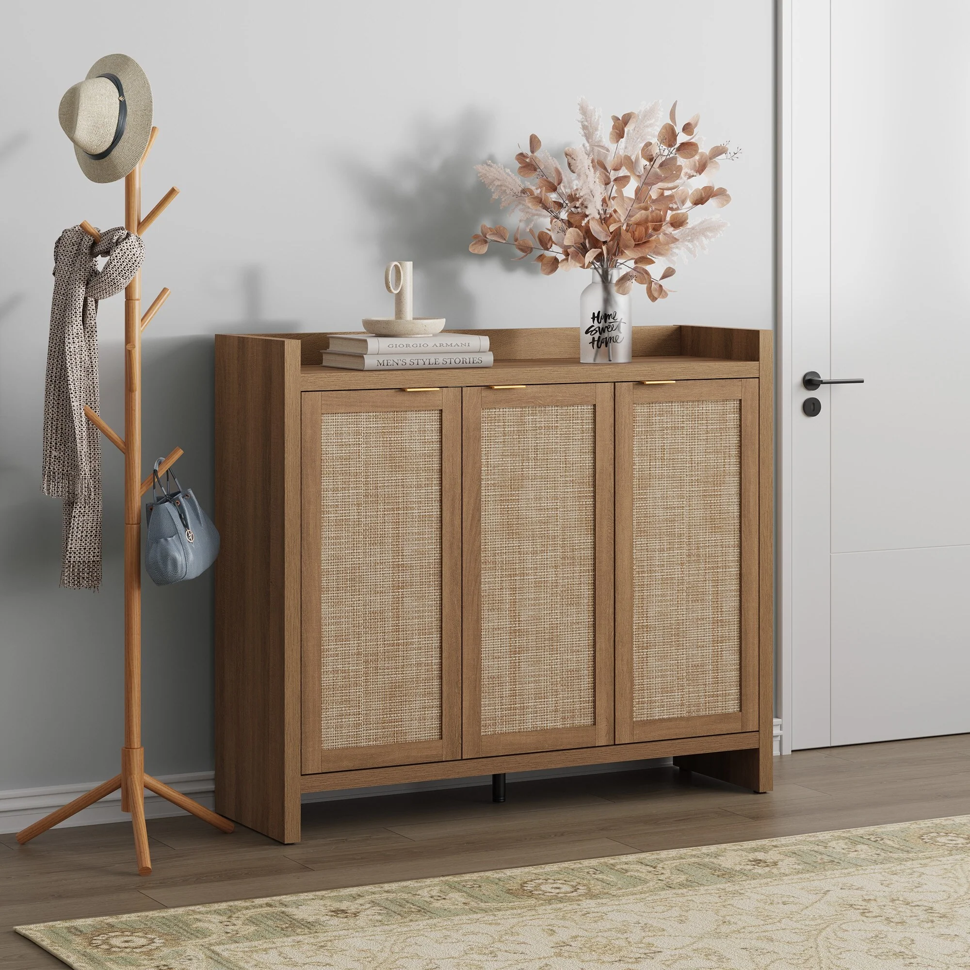 Five - Tier Storage Rustic - Flavored Rattan Shoe Cabinet