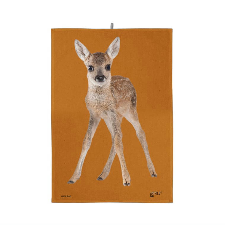 - Torchon cuisine imprimé faon 100% coton blanc