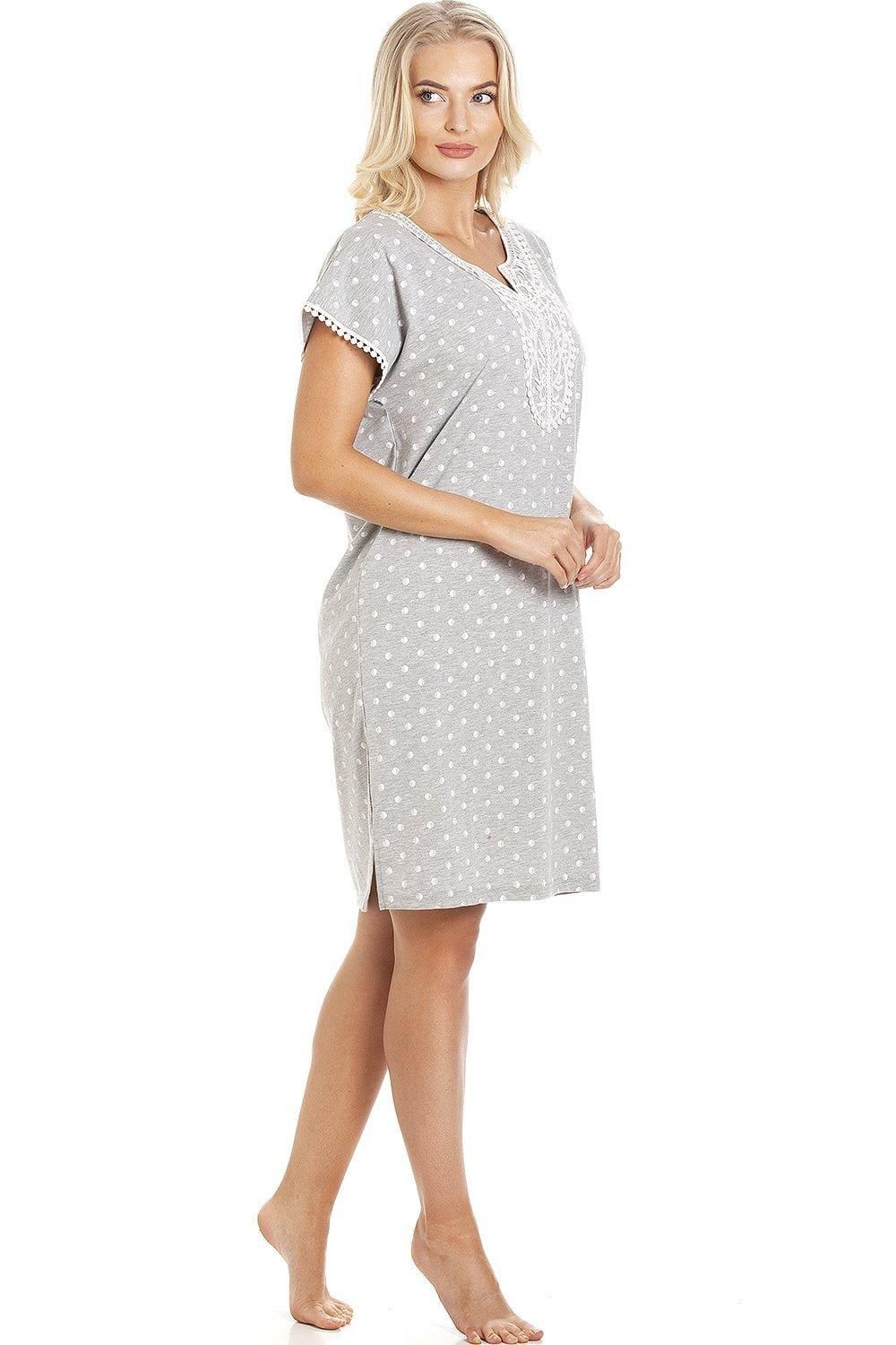 Camille Polka Dot Short Sleeved Grey Nightshirt