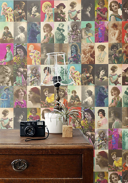 ESTAhome papier peint intissé XXL cartes postales vintage multicolore 50 x 900 cm