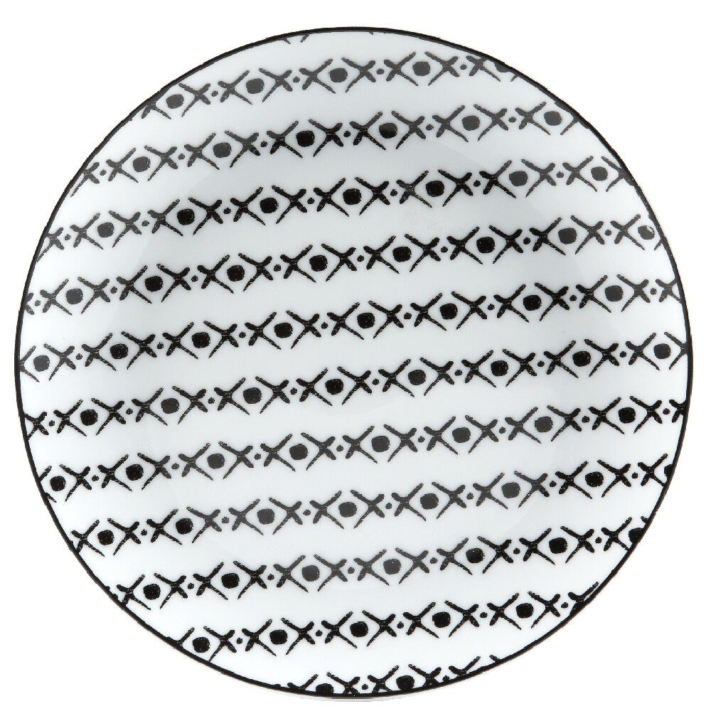 Assiette à dessert blanche motif ligne de croix noir Ø19cm