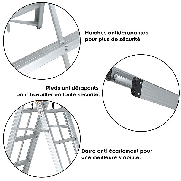 Echelle Double Pliable Et Compacte En Aluminium 3 Marches