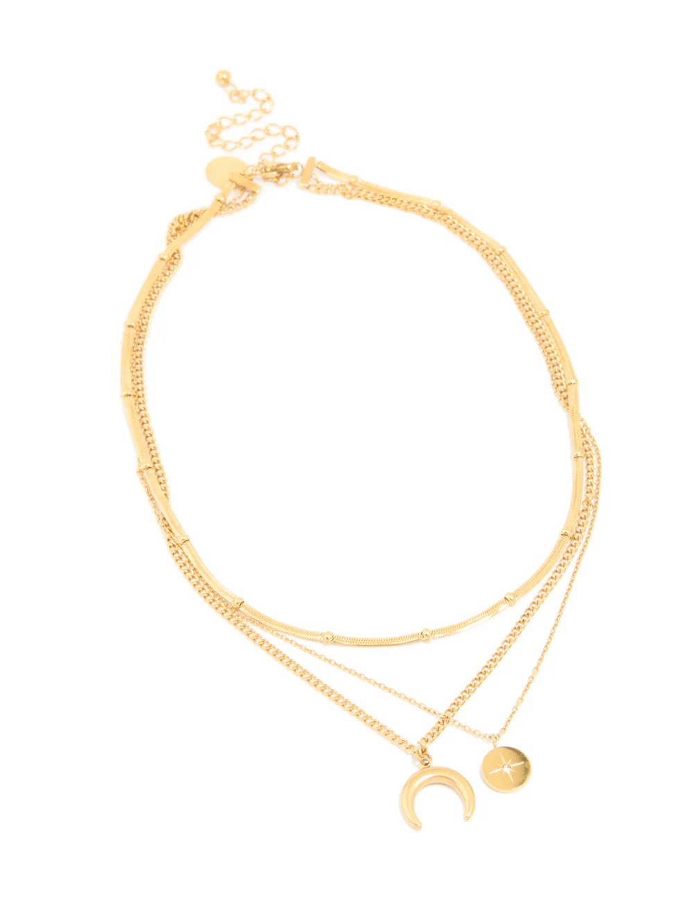 Waterproof Gold Plated Stainless Steel Mixed Pendants Layered Necklace