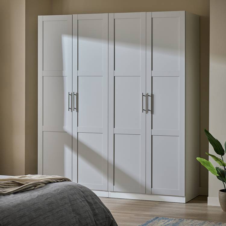 Habitat Munich Panelled 4 Door Wardrobe - Grey