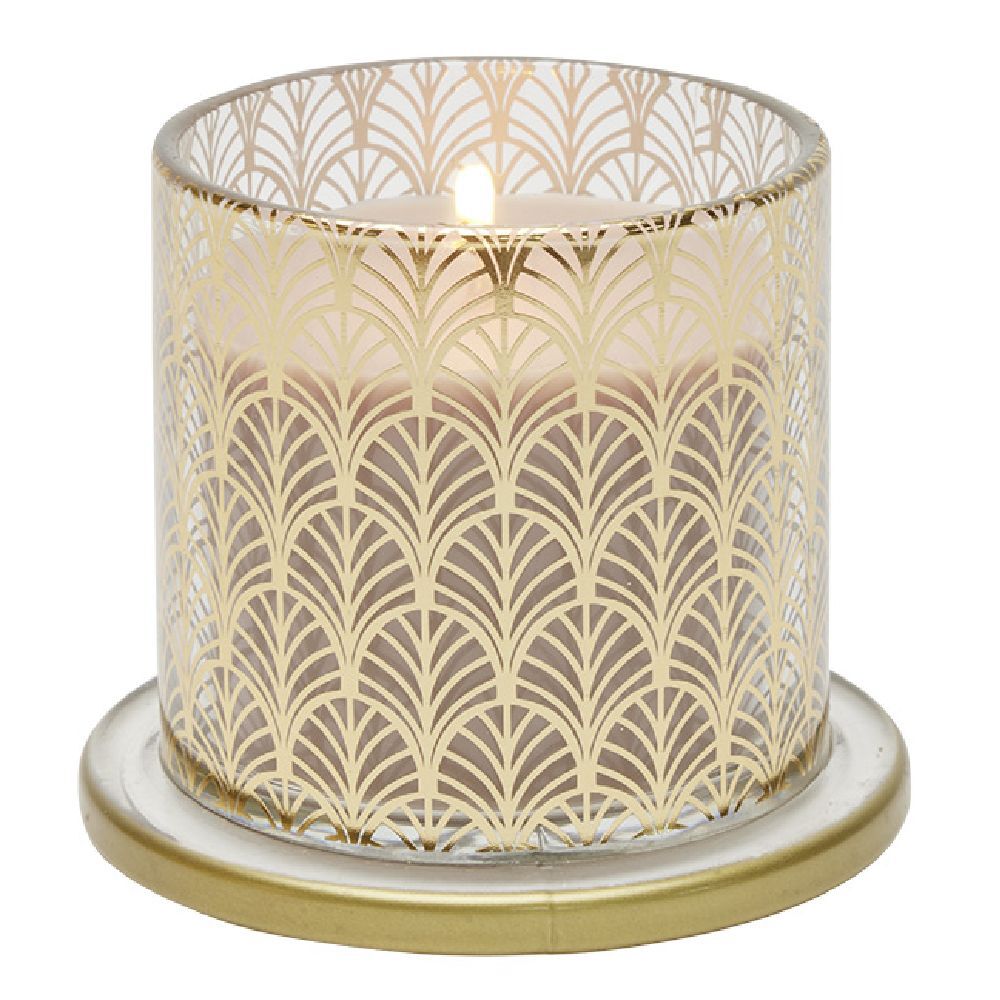 Bougie parfumée beige sous cloche transparent doré