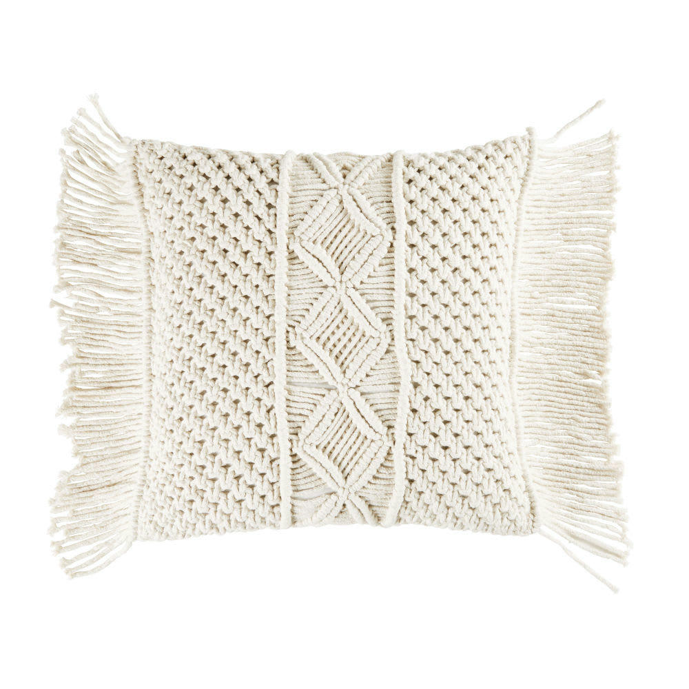MIGRAMAH - Coussin en coton tissé macramé écru 45x45