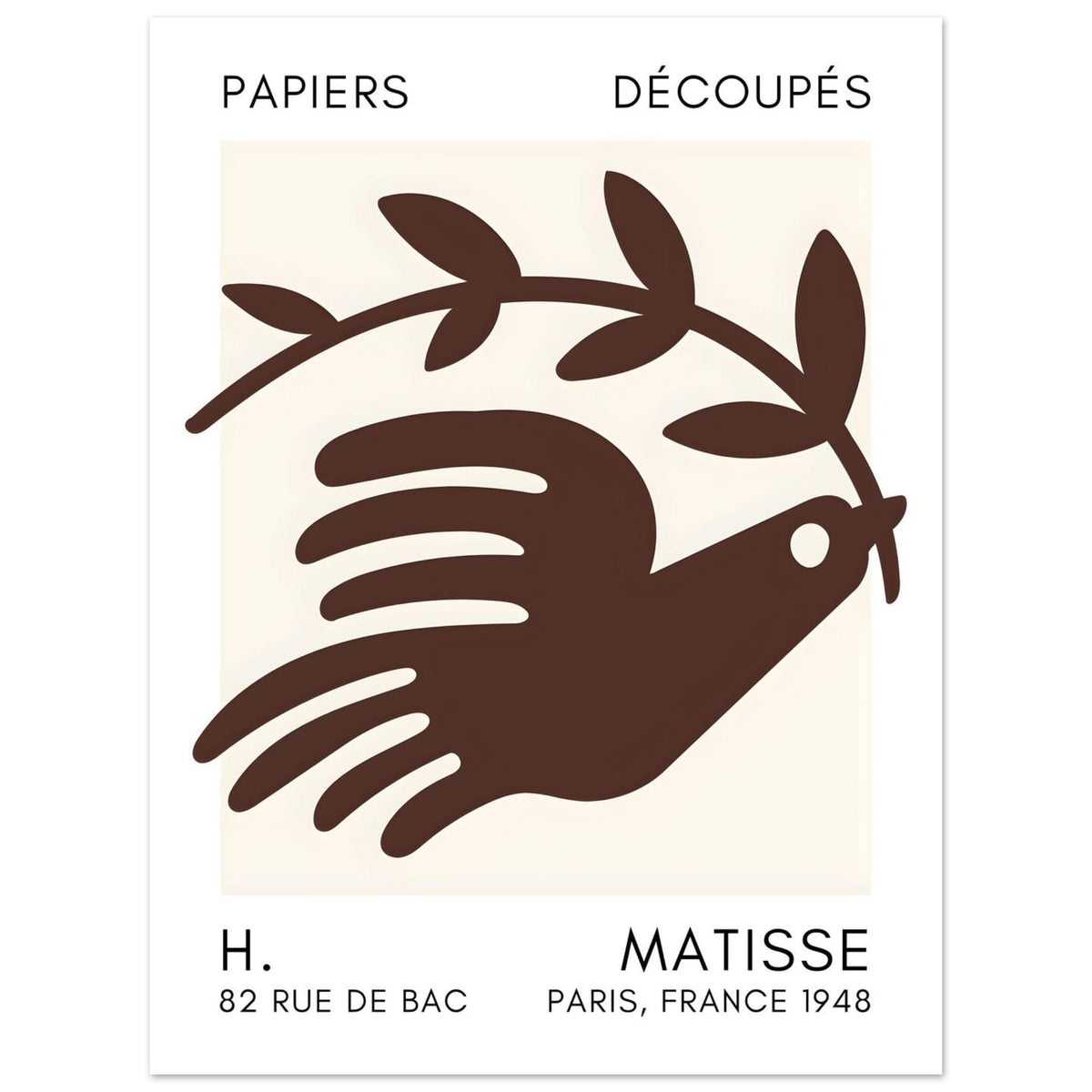 Artfulprints Poster Matisse – Peace dove brown  - 30x40 cm - Bruin