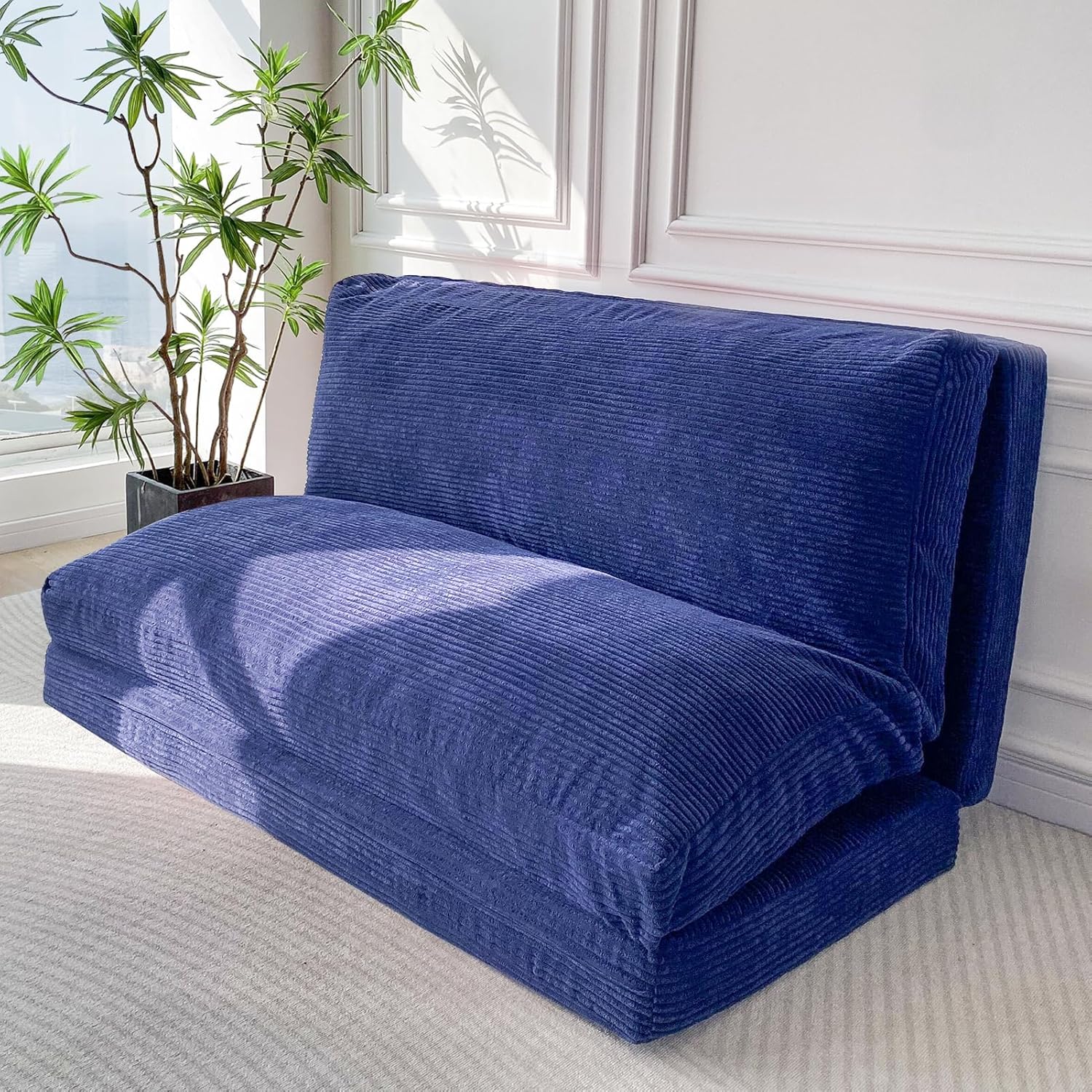 MAXYOYO Folding Sofa Bed, Floor Sofa Convertible Sleeper Chair with Washable Cover, Floor Couch Lounge Bean Bag Chair Bed for Living Room, Navy, 30x95 Inch