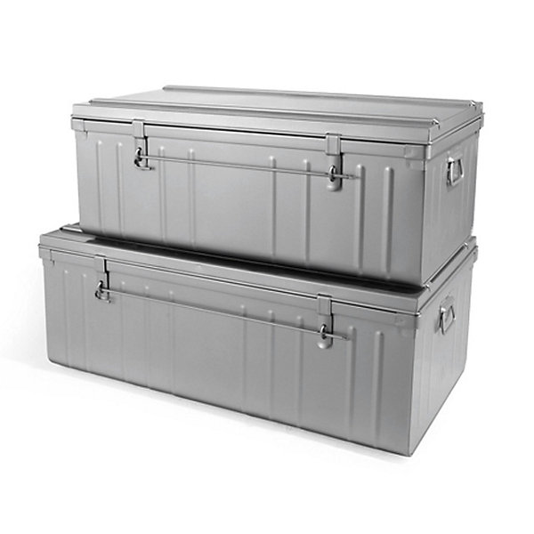 2 cantines métal gris 90/100 cm, 166L 220L avec poignées, cadenassables et empilables, Snor