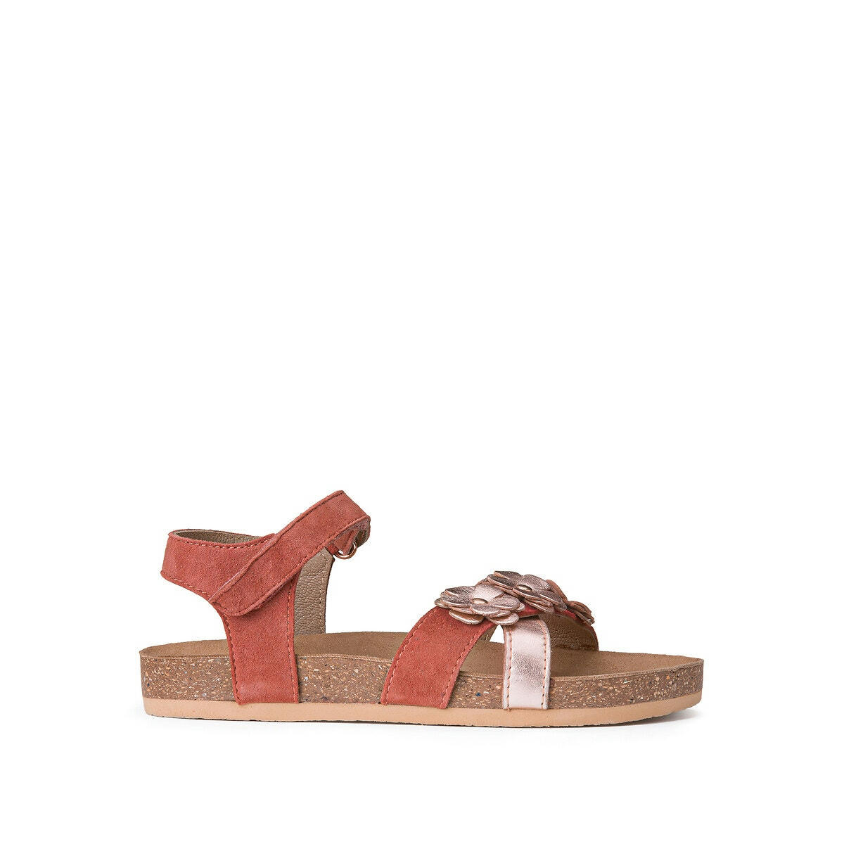 Sandales cuir à scratch, détails fleurs