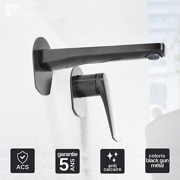 Mitigeur de Lavabo Encastré Anti-Calcaire Black Gun Métal IMEX DELOS GLD055/BGM