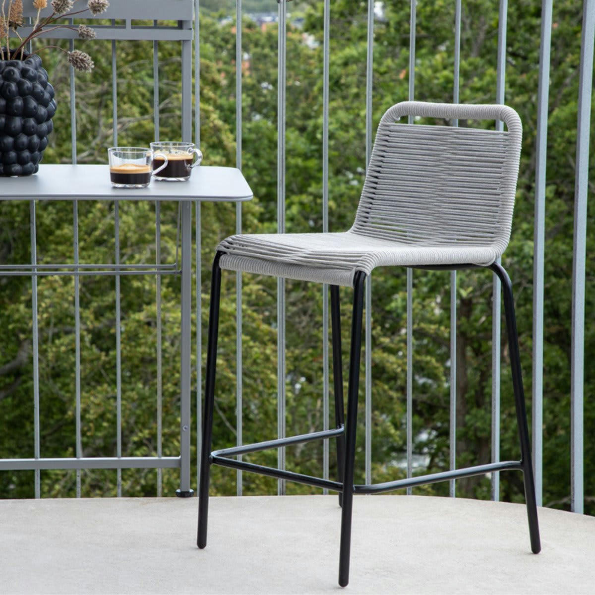 CYNTHIA - Lot de 2 tabourets d'extérieur gris en métal et corde