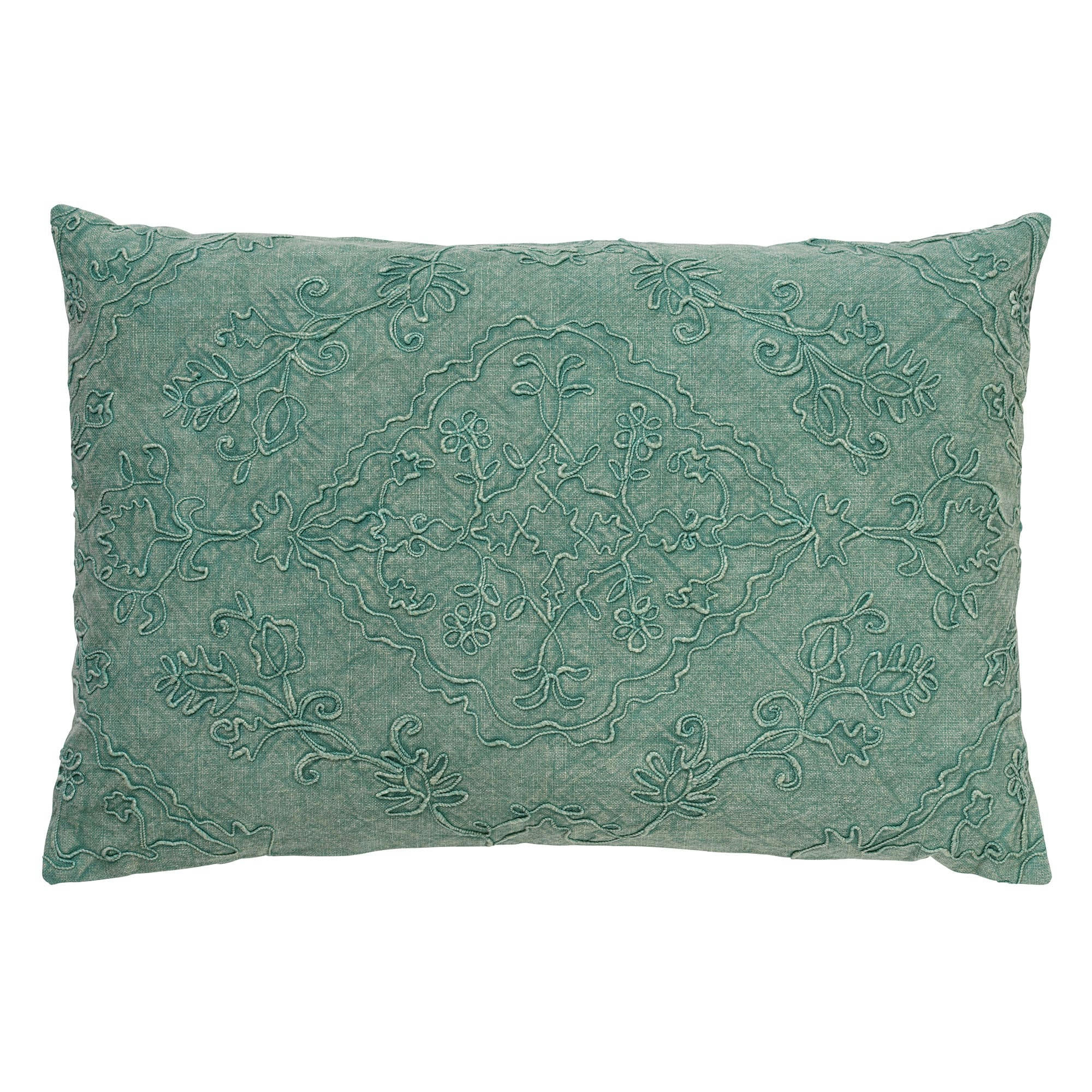 EVY - Housse de coussin vert en coton-40x60 cm avec motif fleuri