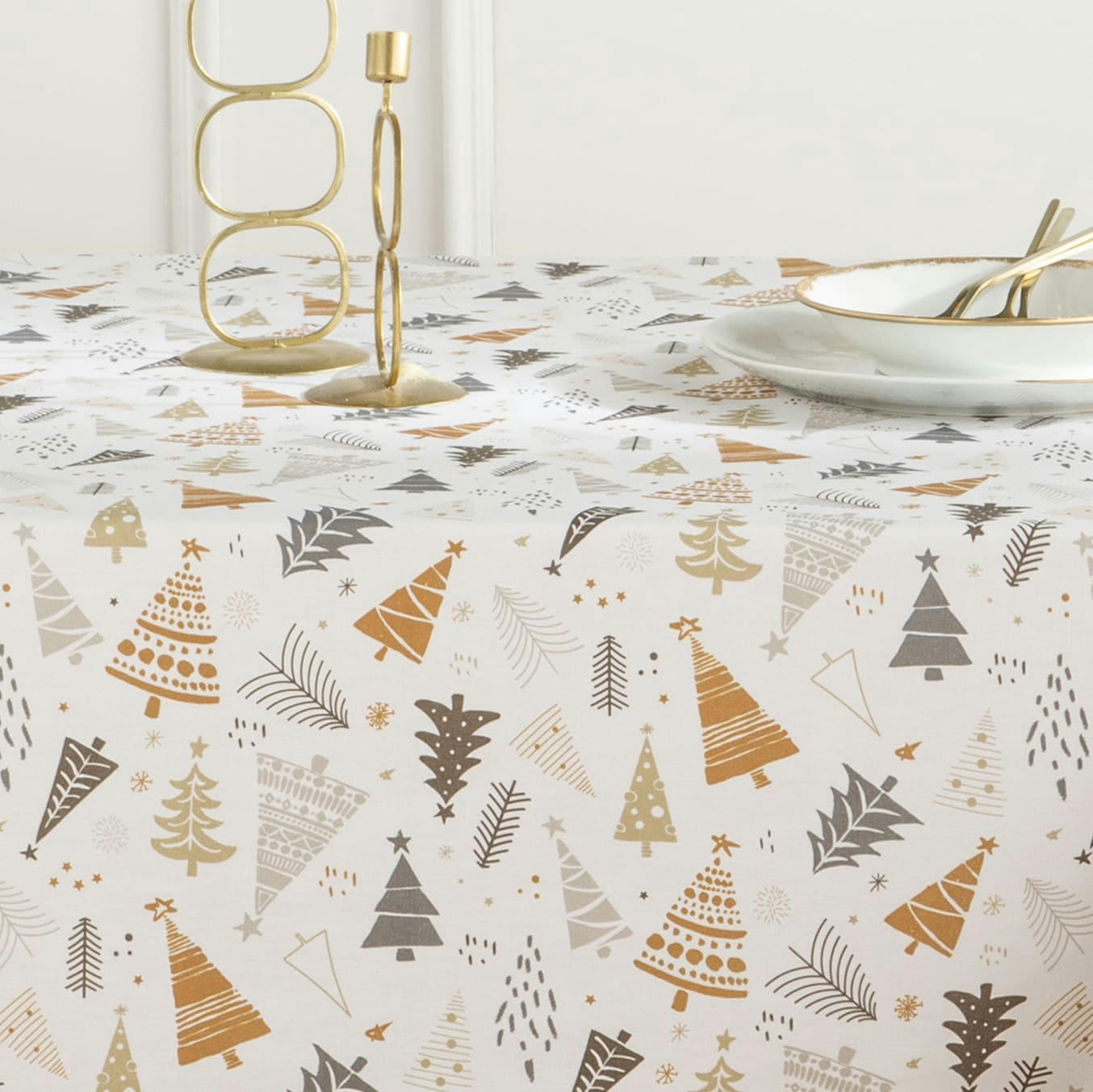 COLLECTION DE NOËL IMPRIMÉE - Nappe en coton antitâche dessin de nöel blanc 140x100 cm