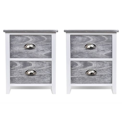 NNEVL Nightstand 2 pcs with 2 Drawers Grey and White