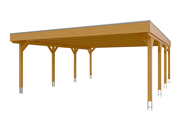 Carport SKAN HOLZ Grunewald 622 x 796 cm planches de toit et EPDM, traitement coloré chêne clair
