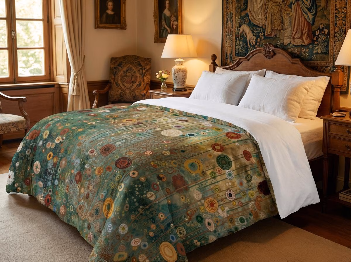 Gustav Klimt Inspired Bedspread, Botanical Summer Lightweight Bed Topper, Twin Full Queen King Coverlet, Bed Cover, Bedding, Blanket