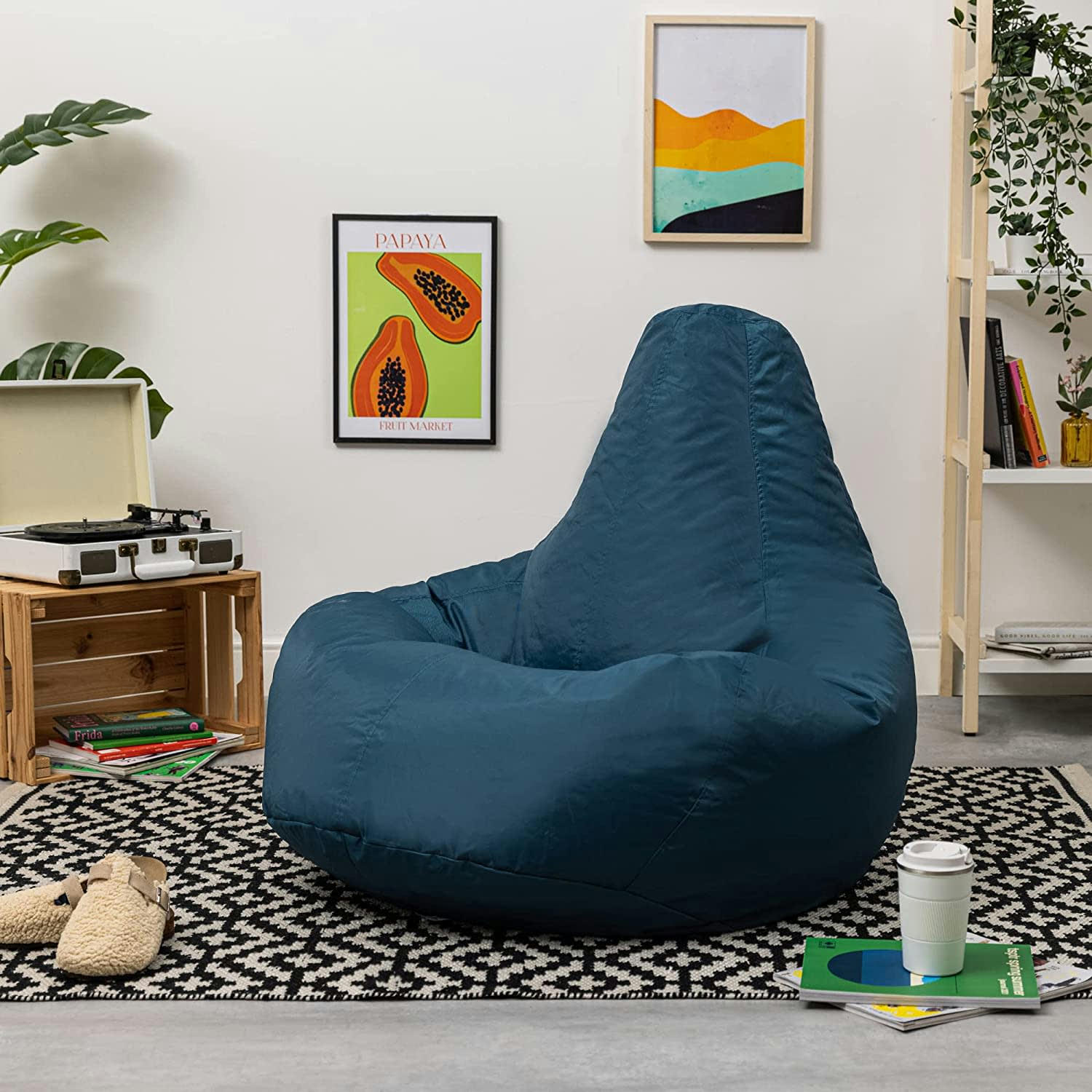 - Pouf inclinable avec repose-pied extérieur bleu canard