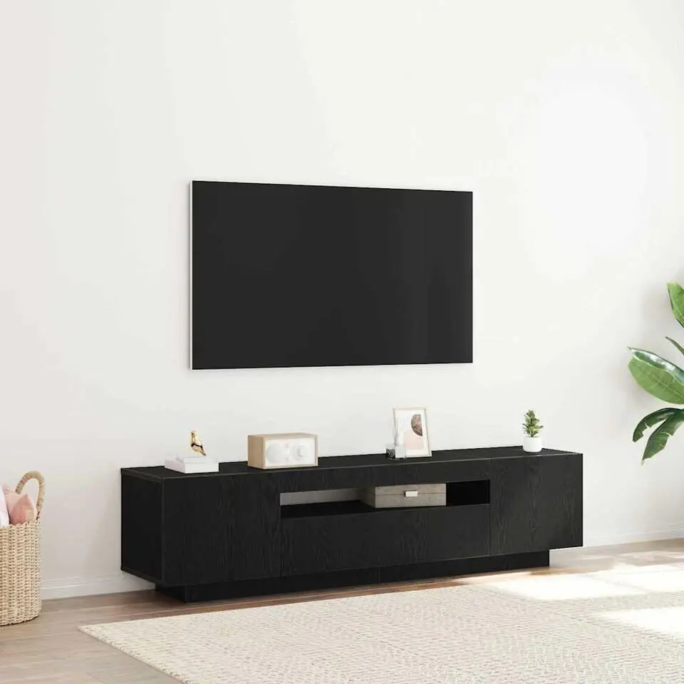 vidaXL - TV-meubel met 3 deuren - Zwart eiken - Bewerkt hout - 160x35x40 cm