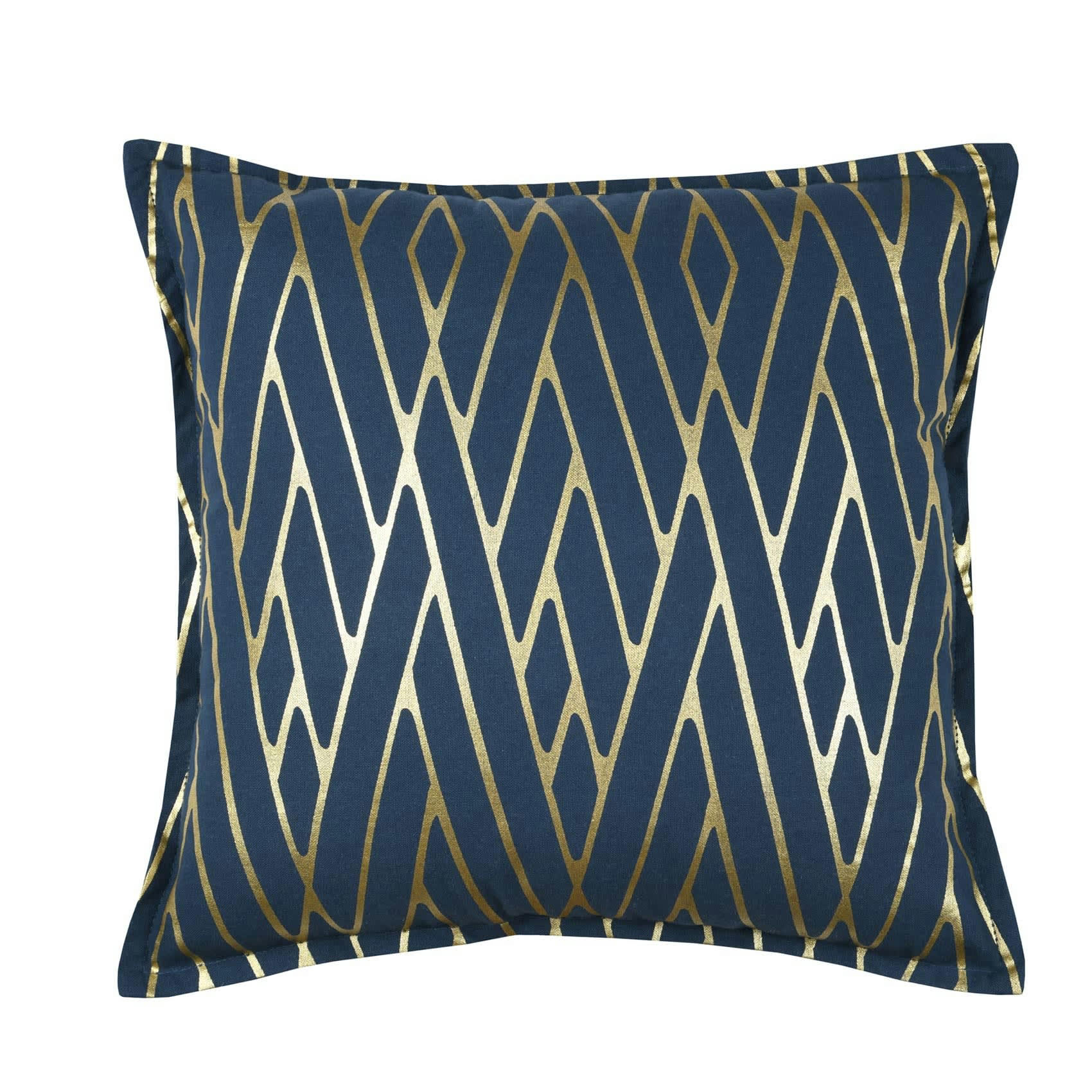 - Coussin au graphisme doré coton bleu 40x40 cm