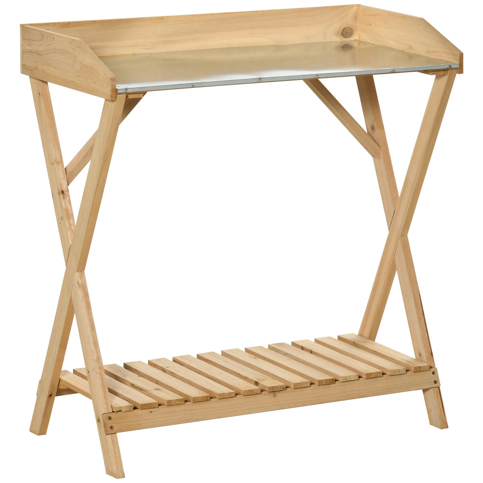 - Table de rempotage étagère à lattes plateau tôle acier sapin pré-huilé