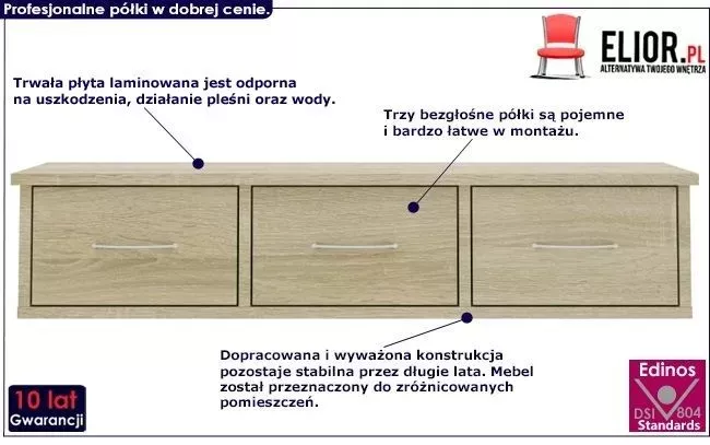Półka ścienna z szufladami - dąb sonoma Riren