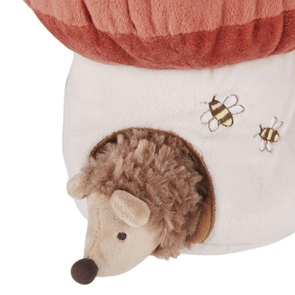 OULANKA - Peluche maison champignon et hérisson blanc, rouge et marron