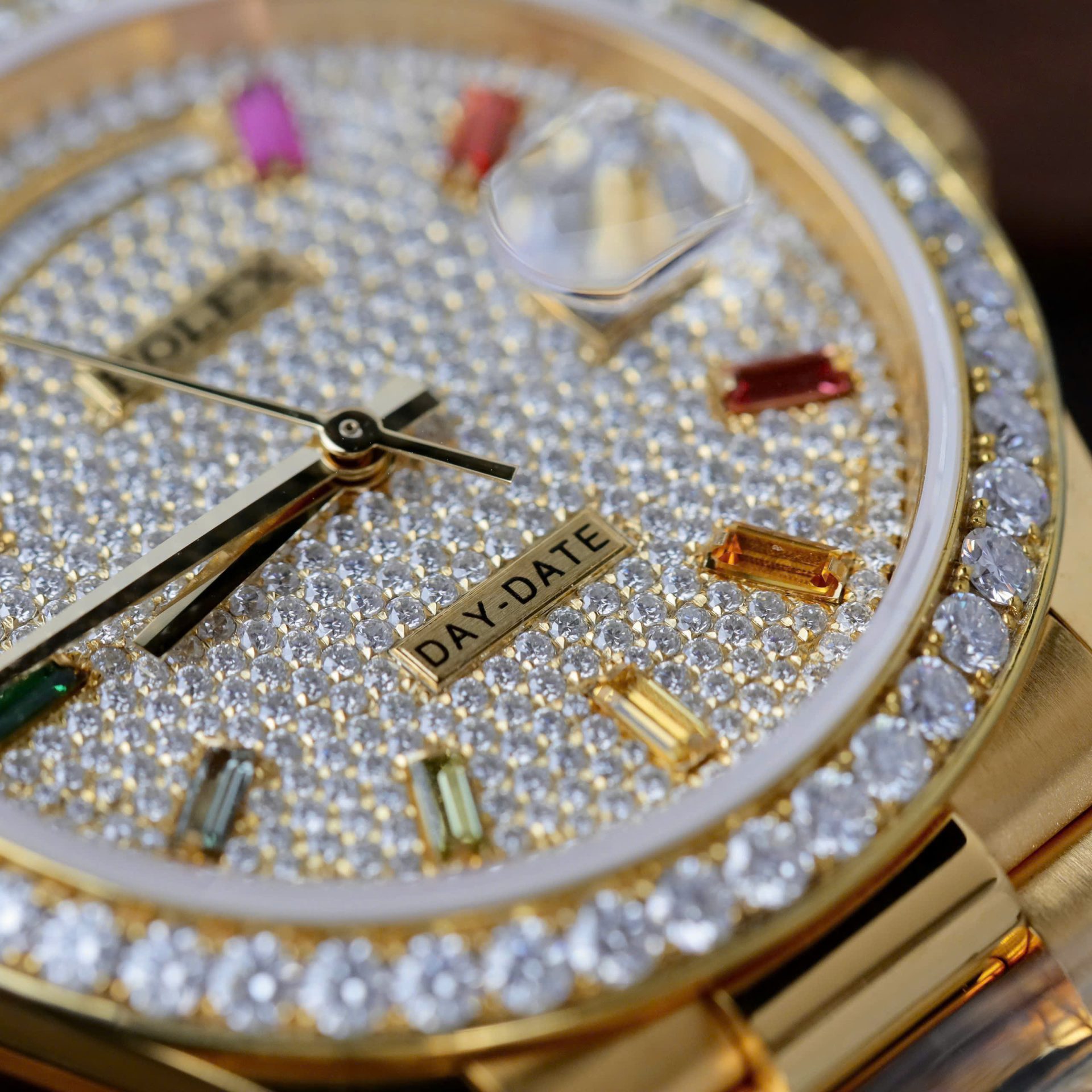 Rolex Day-Date YG Plated Paved-Rainbow Diamond Dial 36mm Super Clone