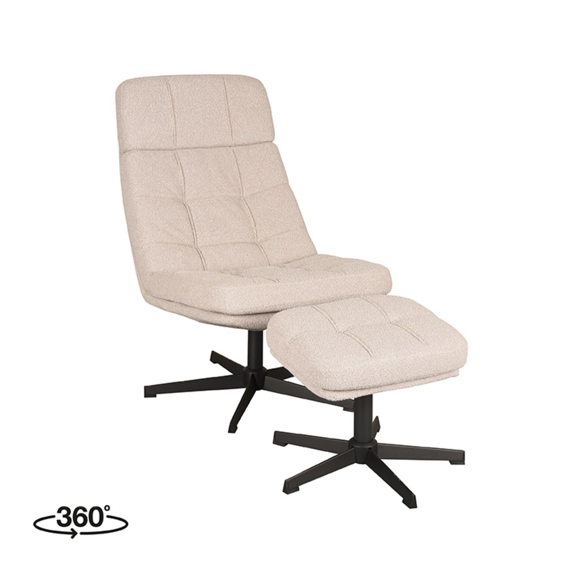 LABEL51 Fauteuil Alvar - Naturel Bouclé - Incl. Hocker - 57x53x83cm