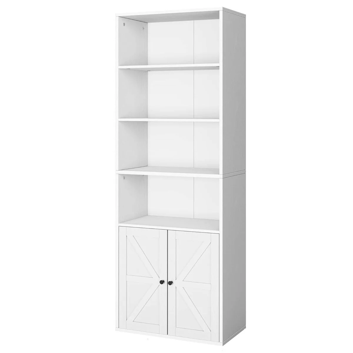 Standing Bookshelf with Doors, 4 Open Storage Shelves - N/A