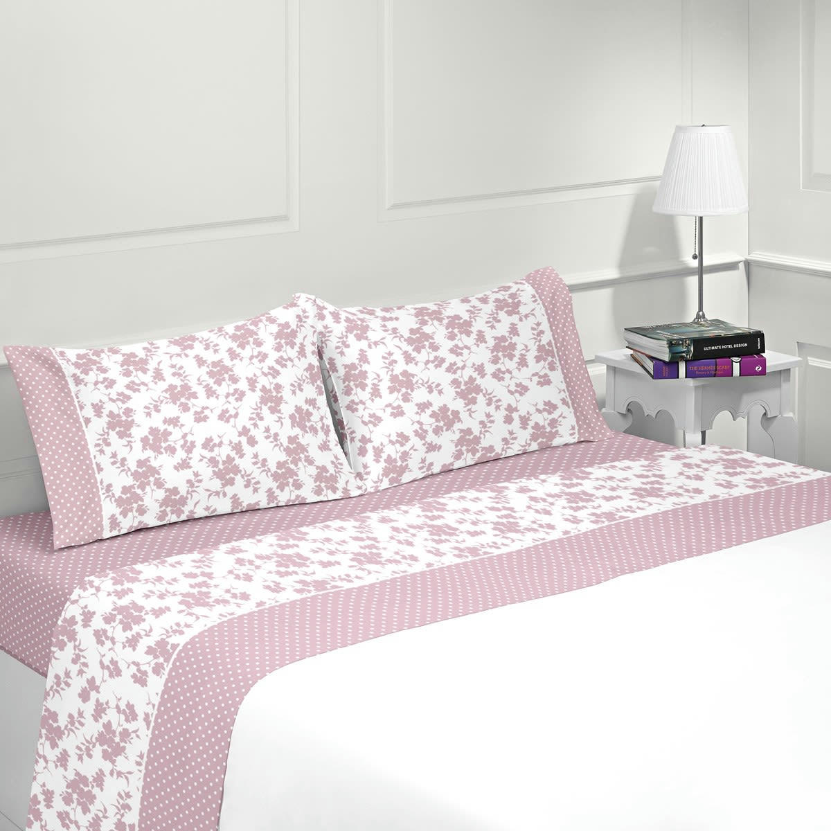 MARGARIDA - Parure de drap en coton rose 160x200 cm