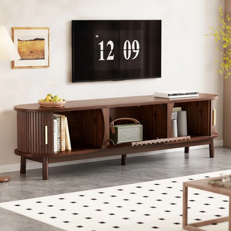 Modern Farmhouse TV Stand for 75 TVs, Wood Entertainment Center with Storage Cabinet, TV Console Table, Dark Brown