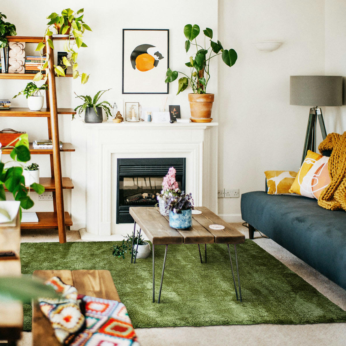 COCOON - Tapis à poils longs toucher laineux vert rouillé 120x170