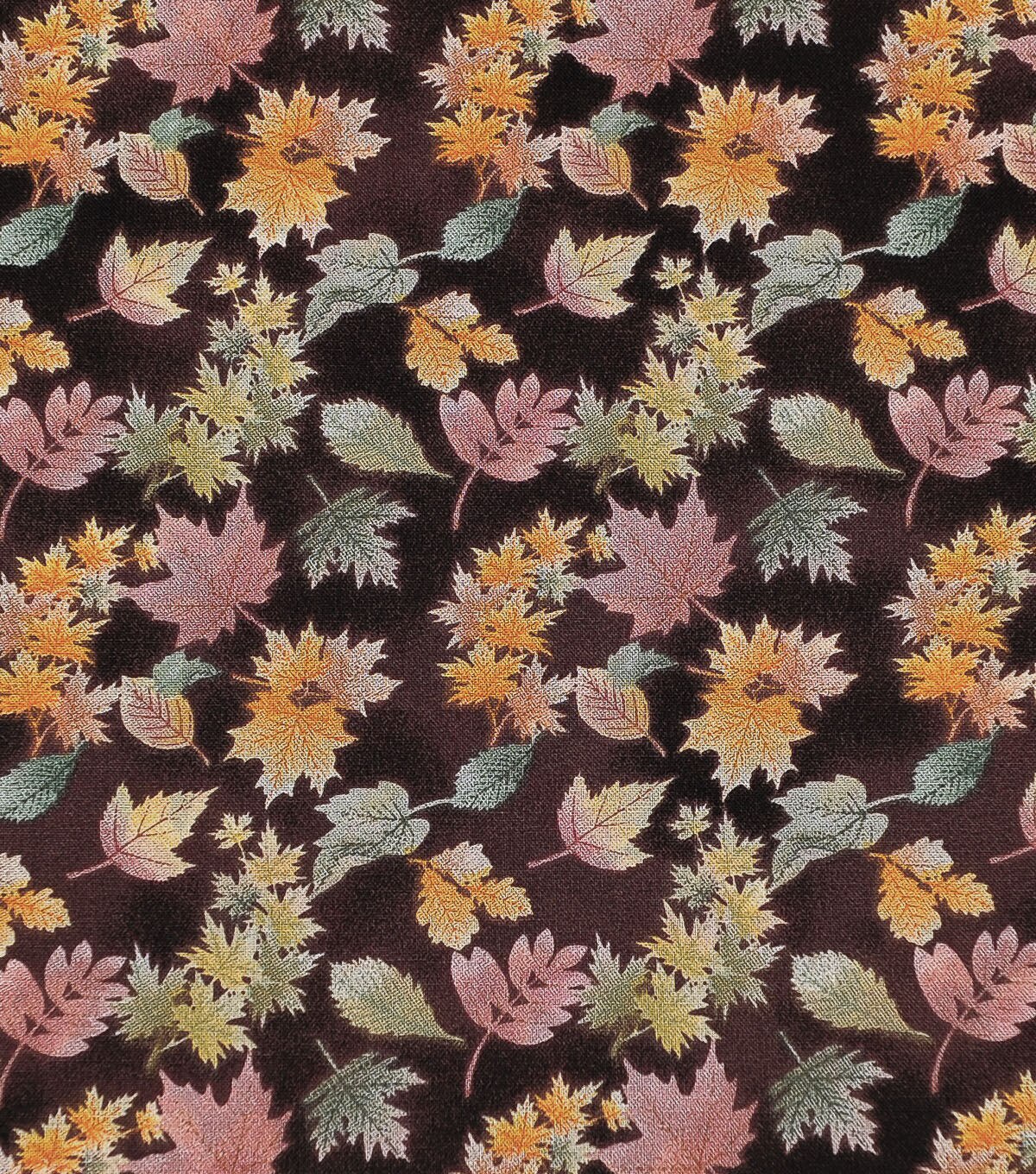 Brown Watercolor Mini Leaves Harvest Cotton Fabric