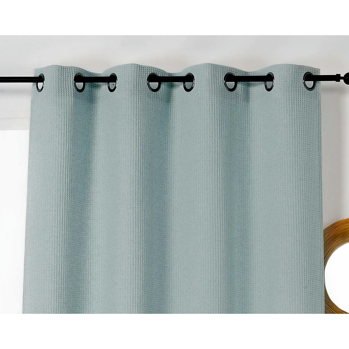 - Rideau en nid d'abeille coton bleu ciel 140x245 cm