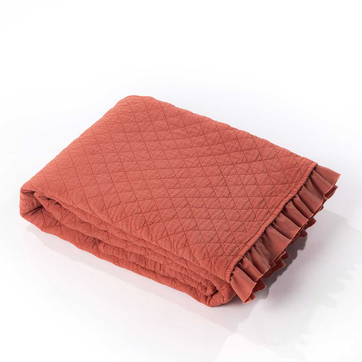 Edredão STONEWASHED terracota com folho 220x240cm