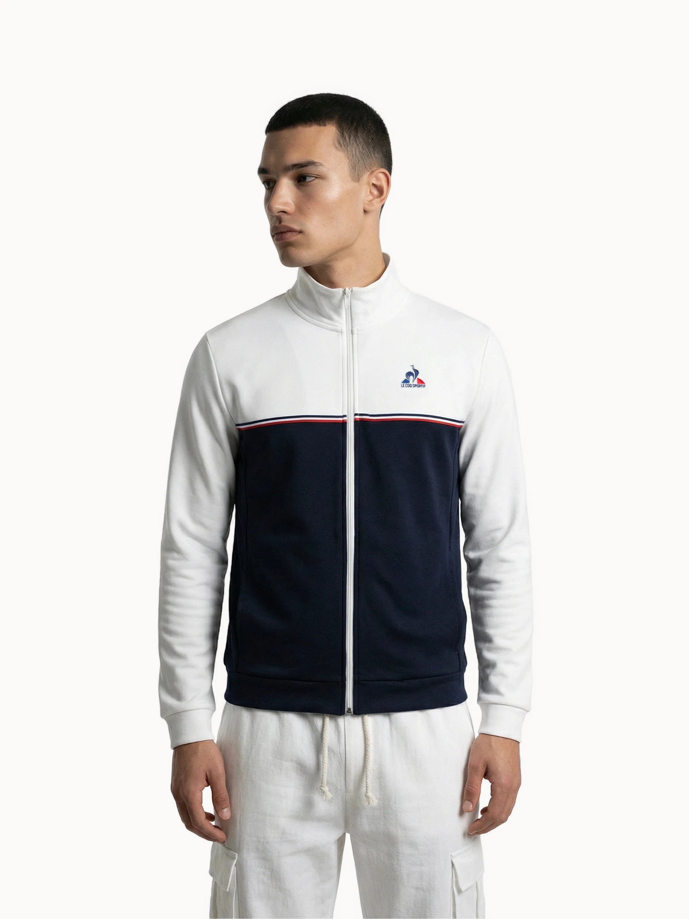 Veste zippée colorblock double face avec détail tricolore