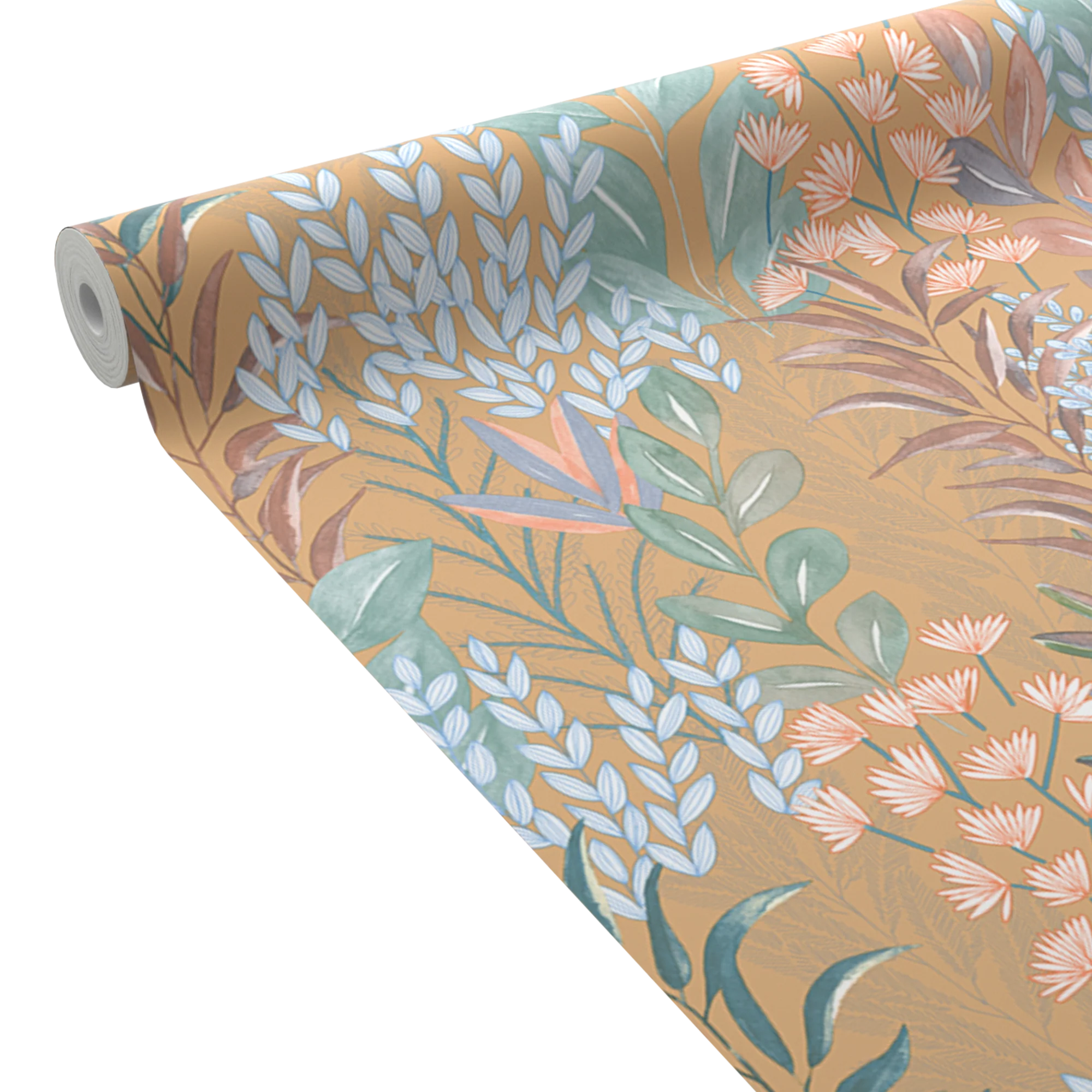 Papier peint intissé SAYANA coloris ocre et bleu azur