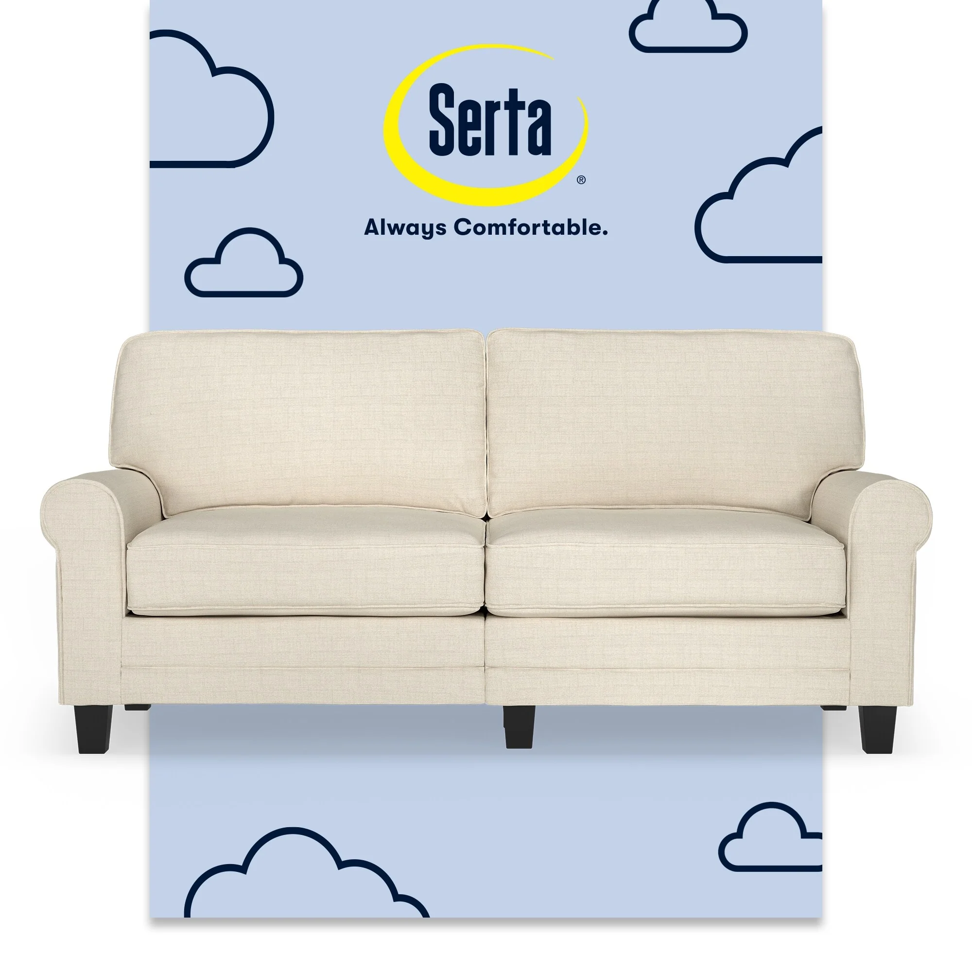 Serta Copenhagen 73 Rolled Arm Sofa, Easy Care Polyester, Soft Pillow Back, Pocket Coil Seat Cushions