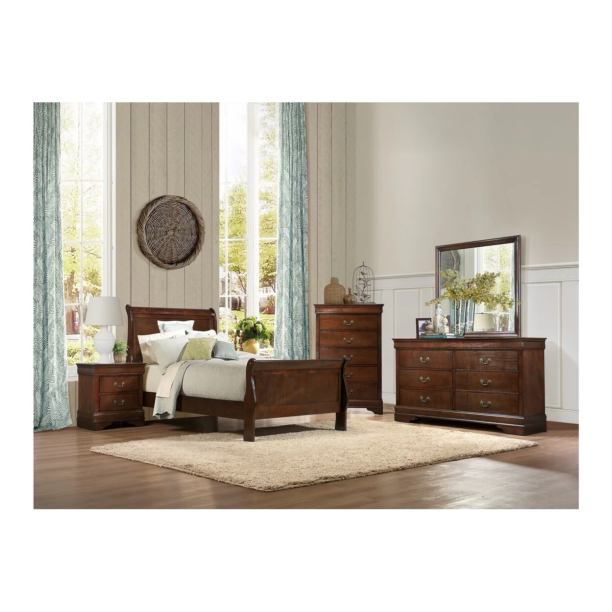 Monty 5 Piece Cherry Modern Traditional Sleigh Bedroom Set